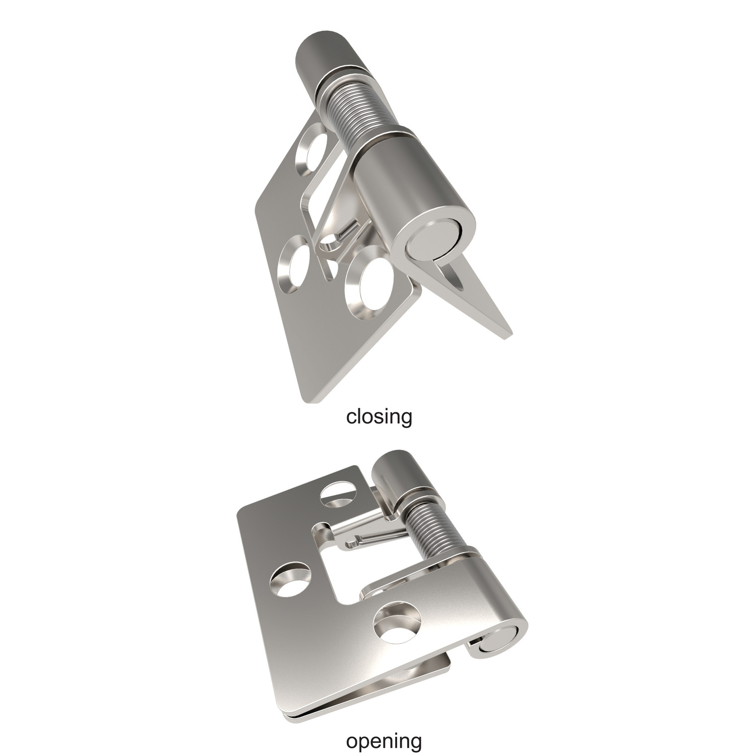 Spring Hinges - High Tension Stainless steel (AISI 304) high tension spring hinges for screw mounting. Available with opening or closing type spring tensions depending on your application.